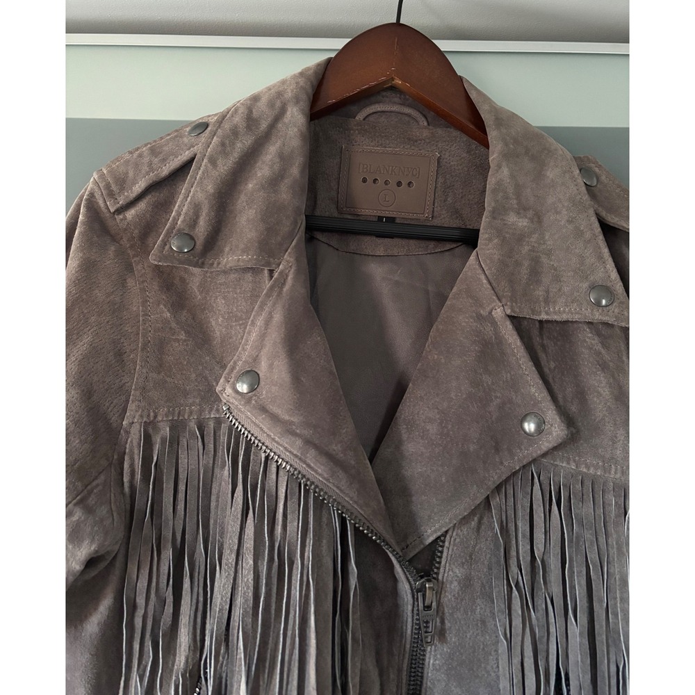 BLANKNYC High Altitude Gray Suede Fringe Moto Cowboy Cowgirl Crop Jacket Large - Picture 5 of 14